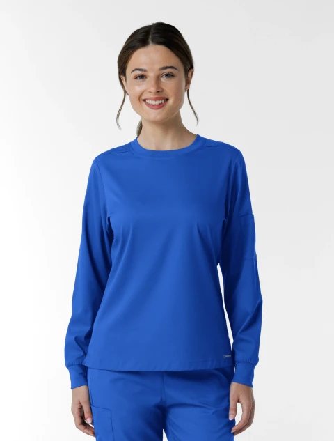 Front view of WINK Boundless Women's Crew Neck Classic Long Sleeve Scrub Tee 6551 in Royal