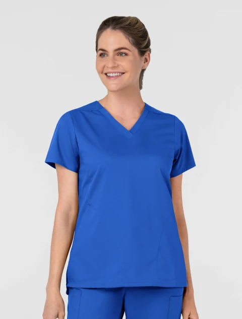 Front view of WINK Boundless Women's Slip-In Pockets V-Neck Scrub Top 6751 in Royal