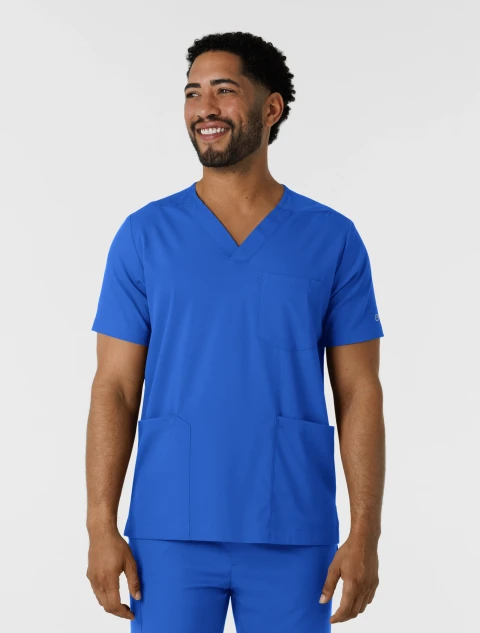 Front view of WINK Boundless Men's 4-Pocket V-Neck Scrub Top 6351 in Royal