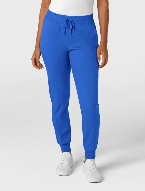 Front view of WINK Boundless Women's Mid-Rise Cargo Jogger Scrub Pant 5151 in Royal