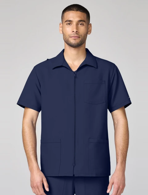 Front view of Cherokee Workwear Originals Ultra Men's Full Zip Scrub Jacket CK00027 in Navy