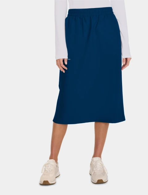 Front view of Cherokee Workwear Originals Ultra Women's Mid Length Cargo Scrub Skirt CK563A in Navy