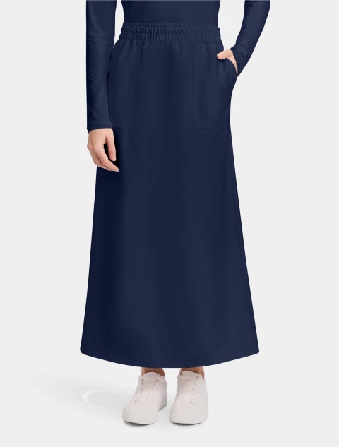Front view of Cherokee Workwear Originals Ultra Women's Full Length Scrub Skirt CK564A in Navy
