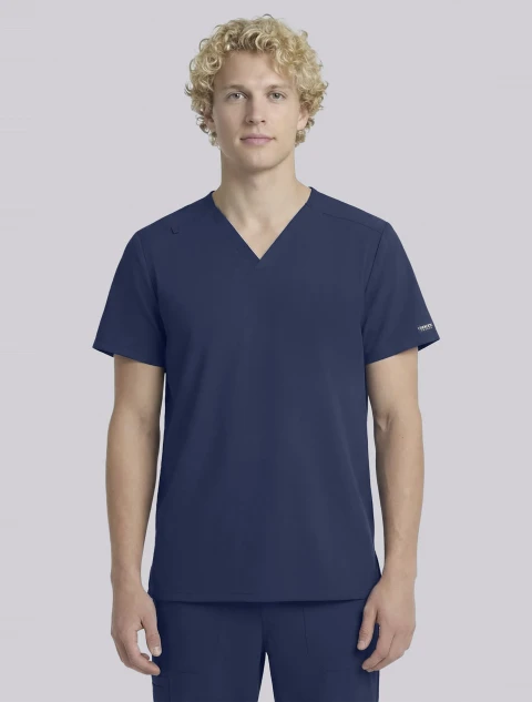 Front view of Cherokee Workwear Originals Ultra Unisex No Pocket V-Neck Scrub Top CK869A in Navy