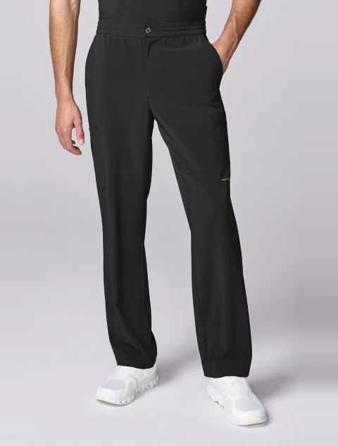 Front view of Healing Hands HH Works Men's Mid Rise Zip Fly Straight Leg Pa Scrub Pant HH00052 in Black