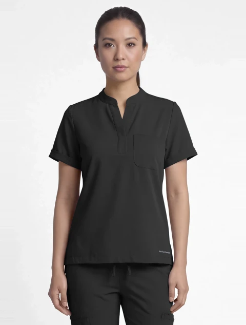 Front view of Healing Hands HH Works Women's Macy Scrub Top HH650 in Black
