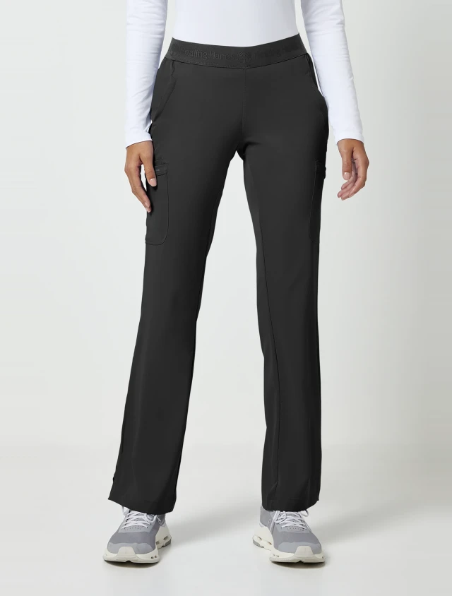 Front view of Healing Hands HH Works Women's Rachel Elastic Waist Pant #9500 in Black