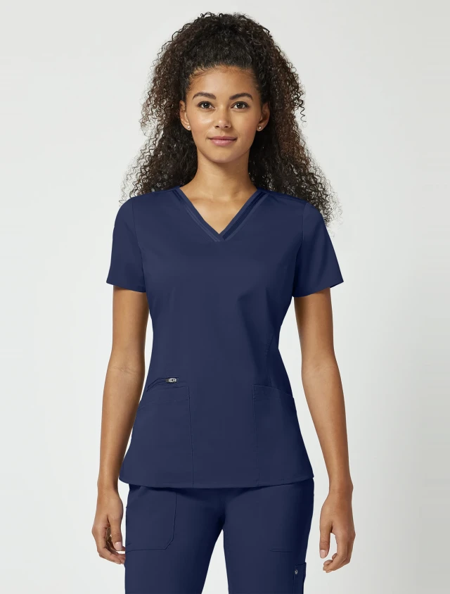 Front view of Healing Hands Purple Label Women's Jasmin V-Neck Scrub Top 2278 in Navy