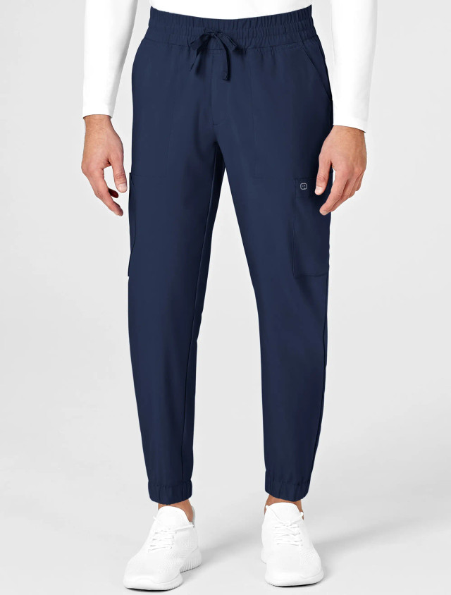 Front view of the men's Wink W123 scrub jogger #5655 in navy.