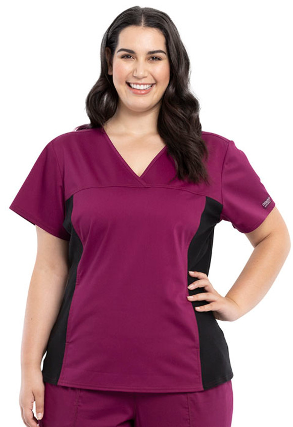Cherokee Workwear Revolution Women's V-Neck Knit Panel Top #WW2875