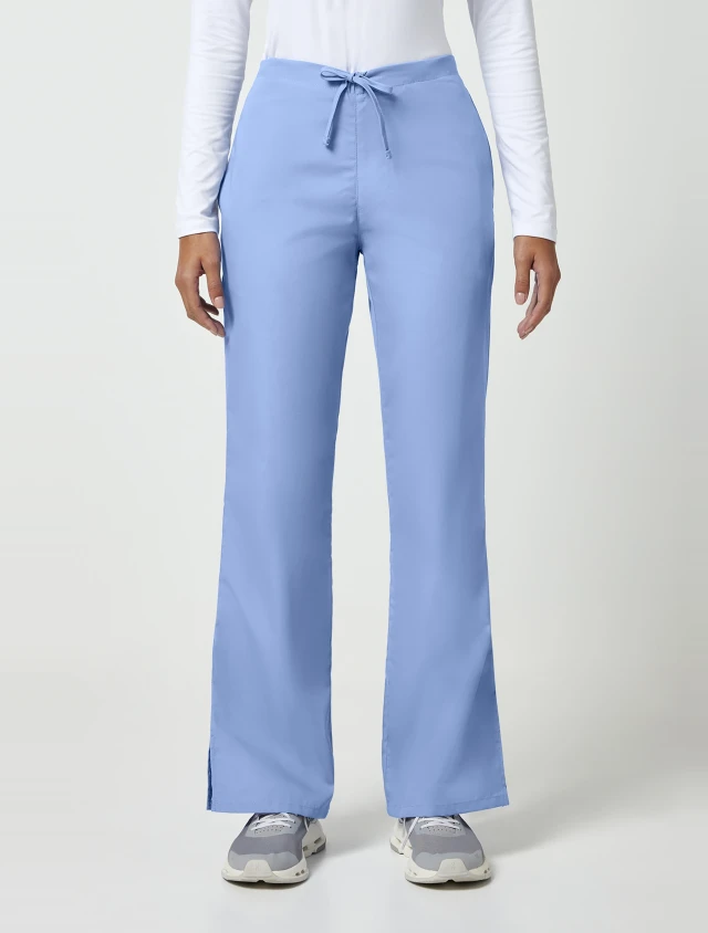 Front view of Cherokee Workwear Originals Women's Drawstring Flare Leg Scrub Pant 4101 in Ciel