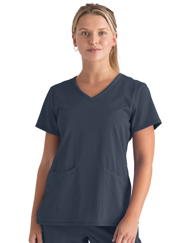 Grey's Anatomy Spandex Stretch Scrub Top GRST045 in Steel