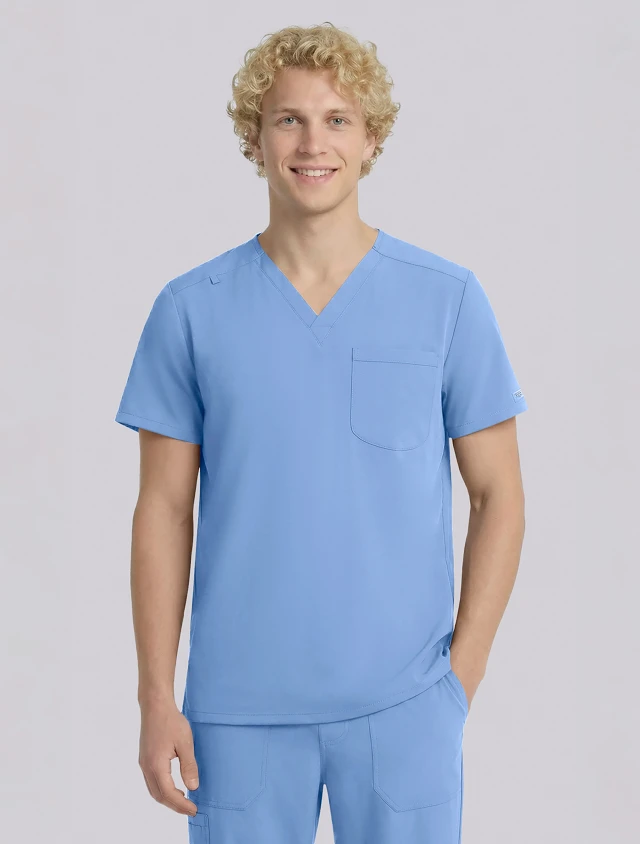 Front view of Cherokee Workwear Originals Ultra Unisex 1 Pocket V-Neck Scrub Top CK778A in Ciel