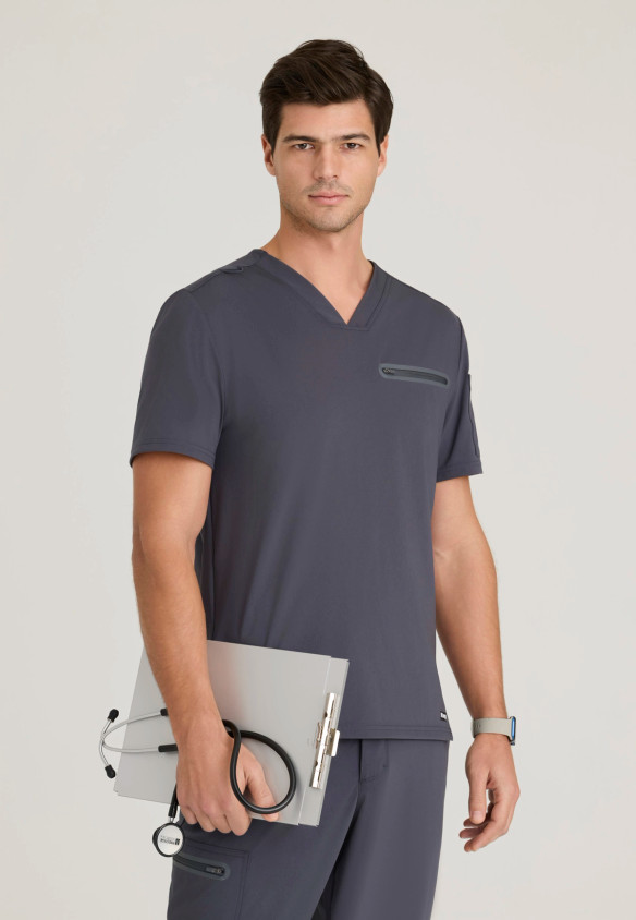 GREY'S ANATOMY by BARCO Knit Stretch Men's Zip-Pocket V-Neck Scrub