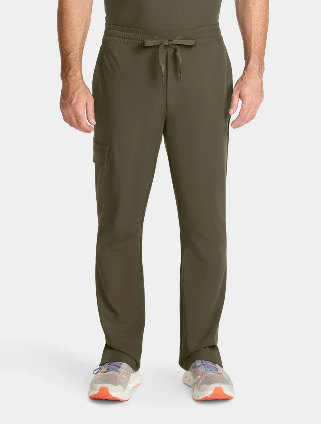 Front view of Healing Hands Quest Men's Zip-Fly Drawstring Scrub Pant HH154 in Olive