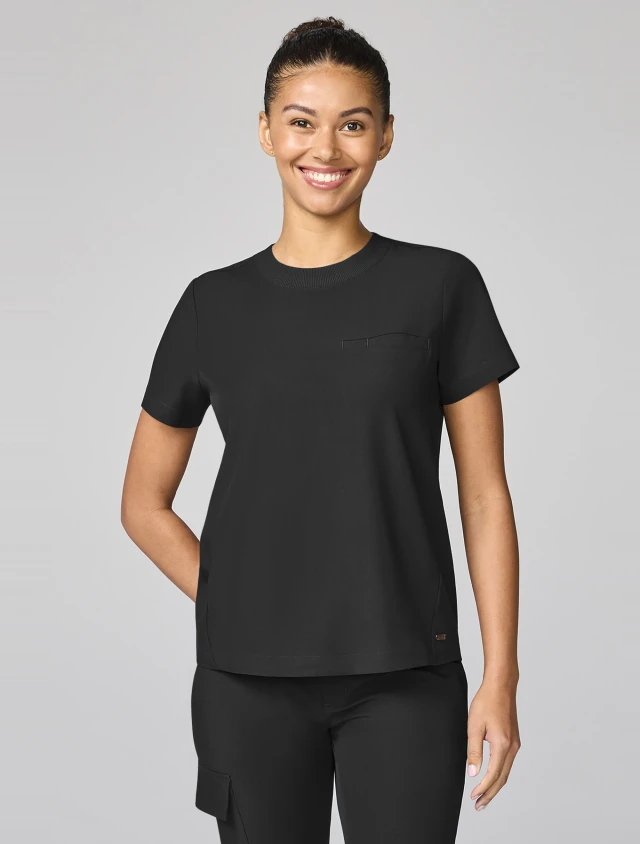 Front view of Healing Hands Quest Women's Crew Neck Scrub Top HH00043 in Black