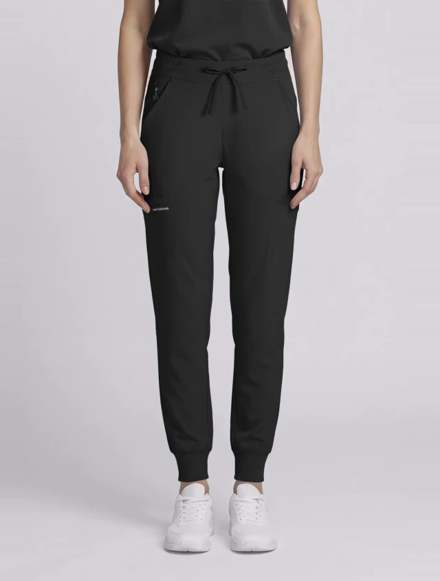 Front view of Healing Hands HH Works Women's Rhea Jogger Scrub Pant HH050 in Black