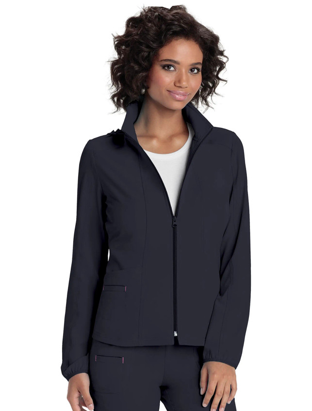 Front view of Heartsoul scrubs women's zip front jacket #20310