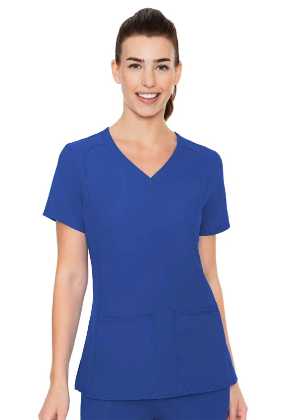Front view of Med Couture Insight side pocket top in royal. Item MC2468.
