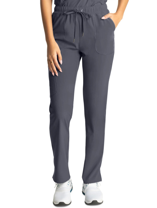 Front view of the Sanibel Sustain tapered leg pant #PL131 in pewter.