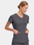Right side view of Healing Hands Purple Label Women's Juliet V-Neck Scrub Top 2245 in Pewter