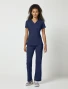 Full-length model view of Healing Hands Purple Label Women's Jasmin V-Neck Scrub Top 2278 in Navy