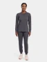 Full-length model view of Healing Hands Purple Label Women's Daisy Snap-Up Scrub Jacket 5063 in Pewter