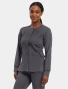 Left side view of Healing Hands Purple Label Women's Daisy Snap-Up Scrub Jacket 5063 in Pewter