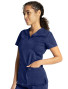 Left side view of the Sanibel Stretch V-Neck top #9765 in navy.