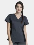 Front view of Cherokee Workwear Revolution Women's V-Neck Knit Panel Scrub Top WW2875 in Pewter