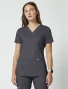 Alternate front view of Cherokee Workwear Revolution Women's Mock Wrap Scrub Top WW610 in Pewter