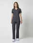 Full-length model view of Cherokee Workwear Revolution Women's V-Neck Scrub Top WW620 in Pewter