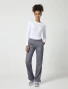 Full-length model view of Cherokee Workwear Revolution Women's Straight Leg Pull-On Cargo Scrub Pant WW110 in Pewter