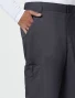 Front pocket detail of Cherokee Workwear Revolution Men's Fly Front Tapered Leg Cargo Scrub Pant WW140 in Pewter