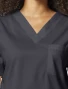V-neck close-up of Cherokee Workwear Core Stretch Unisex 4 Pocket V-Neck Scrub Top 4725 in Pewter
