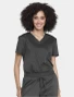 Tucked-in front view of Cherokee Workwear Revolution Women's Tuckable V-Neck O.R. Scrub Top WW657 in Pewter