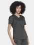 Right side view of Cherokee Workwear Revolution Women's Tuckable V-Neck O.R. Scrub Top WW657 in Pewter