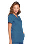 Right three-quarter side view of Cherokee Workwear Originals Women's Rib Knit Back V-Neck Scrub Top WW645 in Caribbean