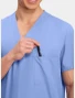 Chest pocket detail of Cherokee Workwear Originals Unisex 3 Pocket V-Neck Scrub Top 4876 in Ciel