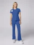 Full-length model view of Med Couture Insight Women's 1-Pocket V-Neck Scrub Top MC2432 in Royal