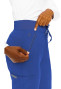 Pocket view of Med Couture Insight cargo pant in royal. Item MC2702.