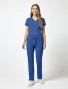 Full-length model view of Med Couture Touch Women's Yoga Waist Cargo Pant #7725 in Royal