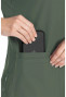 Pocket view of Med Couture Peaches V-neck top in olive. Item# MC8470
