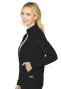 Side view of Med Couture Peaches Warm-Up Jacket in black. Item MC8674.