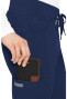 Pocket view of Med Couture Peaches yoga straight leg pant in navy. Item MC8733.