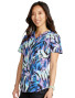 Left side view of women's Cherokee Print top in Wild Abstract pattern.