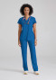 Full model view of the Grey's Anatomy Knit-Stretch women's v-neck scrub top GRST249 in royal.