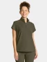 Three-quarter side view of Healing Hands Quest Women's Quarter Zip Collar Scrub Top HH752 in Olive