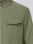 Chest pocket detail of Healing Hands Quest Men's Zip-Front Utility Scrub Jacket HH361 in Olive