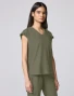 Three-quarter side view of Healing Hands Quest Women's Built-In-Bra Dolman Scrub Top HH00029 in Olive